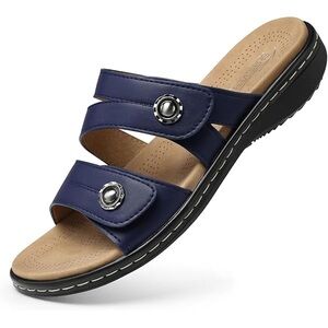 Shibever Womens Double Adjustable Strap Navy Flat Sandals. Sz 39 (8-8.5)